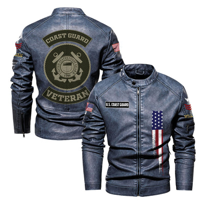 Premium Custom USCG Veteran Leather Jacket, Gifts For Coast Guard Veteran, Gifts On Father's Day, Veterans Day.