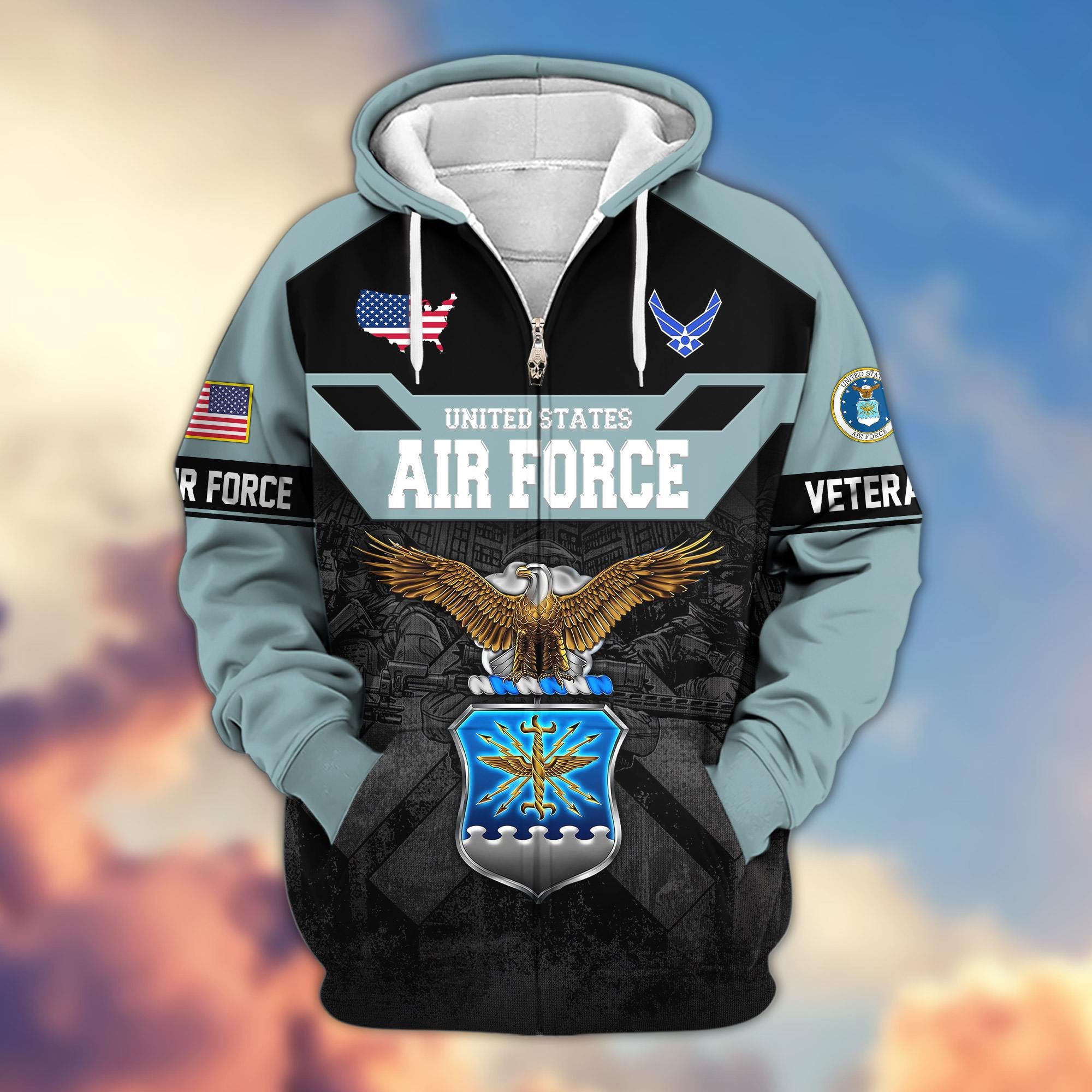 Premium US Veterans Zip Hoodie, Gifts For US Veterans, Gifts On Father's Day, Veterans Day.