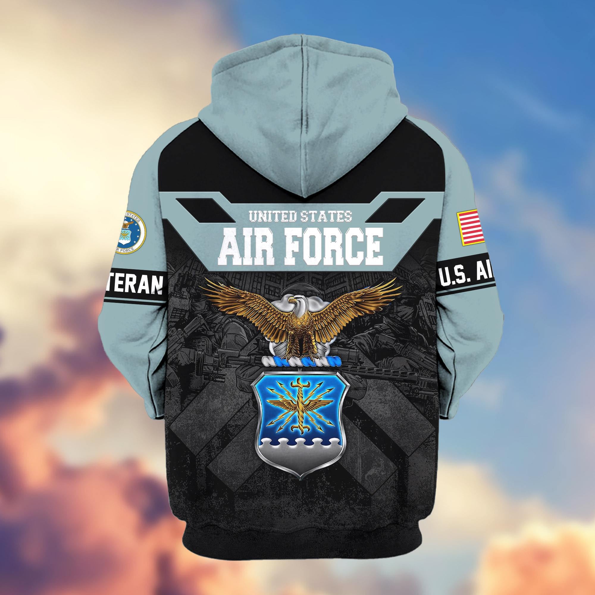 Premium US Veterans Zip Hoodie, Gifts For US Veterans, Gifts On Father's Day, Veterans Day.