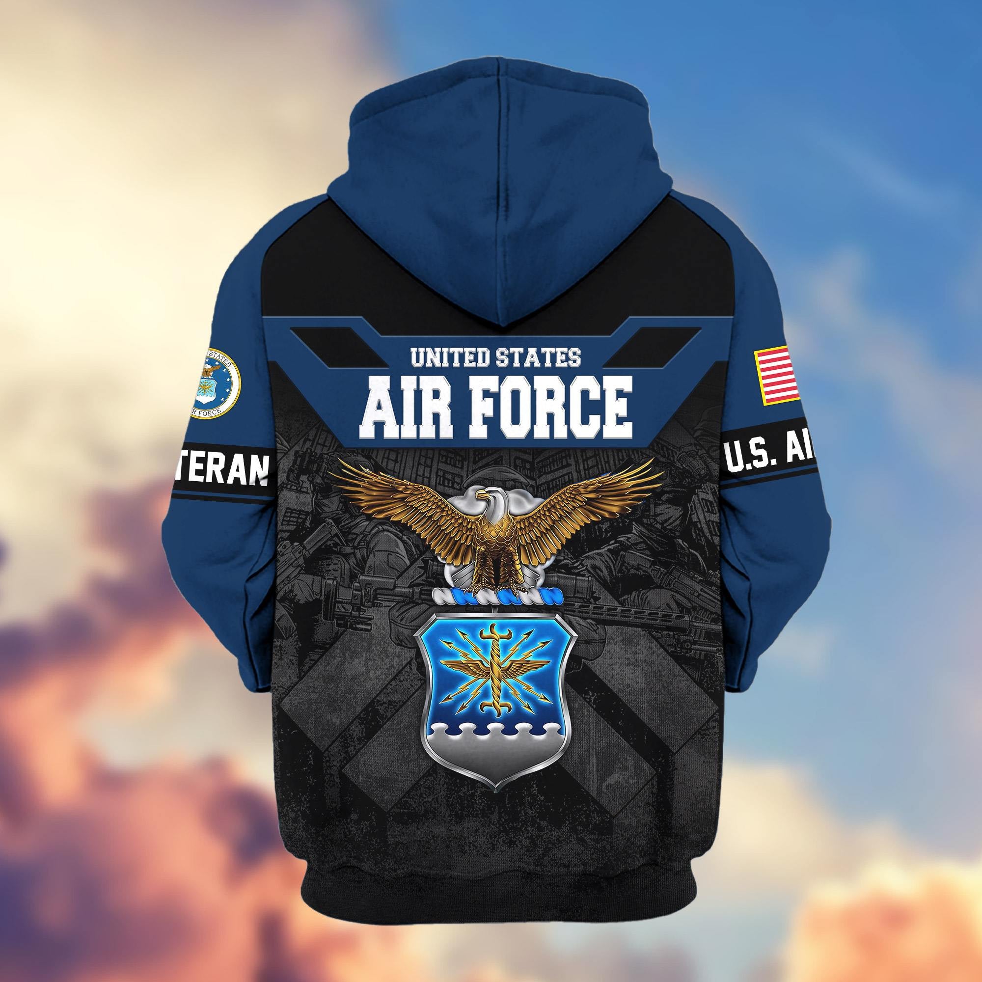 Premium US Veterans Zip Hoodie, Gifts For US Veterans, Gifts On Father's Day, Veterans Day.