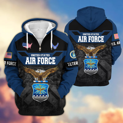 Premium US Veterans Zip Hoodie, Gifts For US Veterans, Gifts On Father's Day, Veterans Day.
