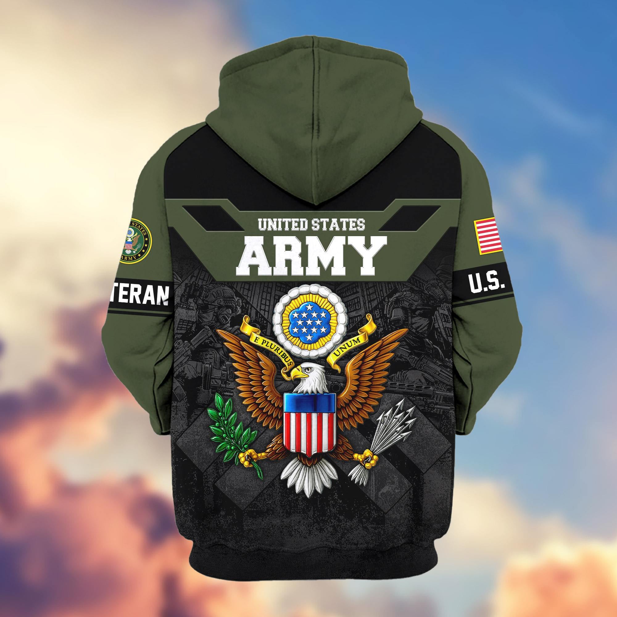 Premium US Veterans Zip Hoodie, Gifts For US Veterans, Gifts On Father's Day, Veterans Day.