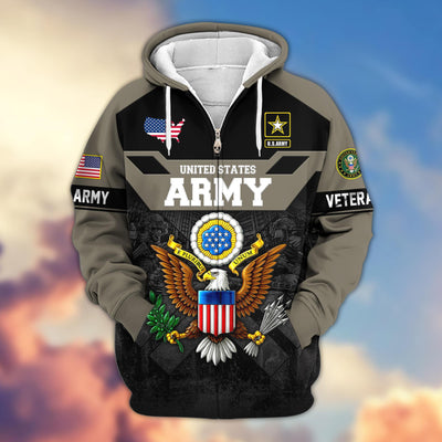 Premium US Veterans Zip Hoodie, Gifts For US Veterans, Gifts On Father's Day, Veterans Day.