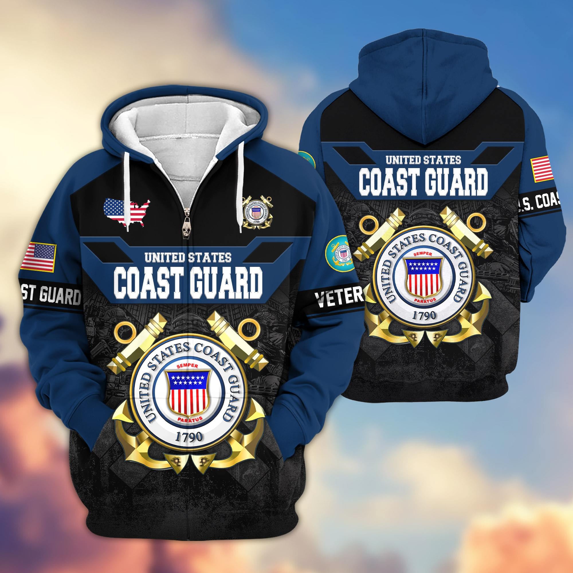 Premium US Veterans Zip Hoodie, Gifts For US Veterans, Gifts On Father's Day, Veterans Day.