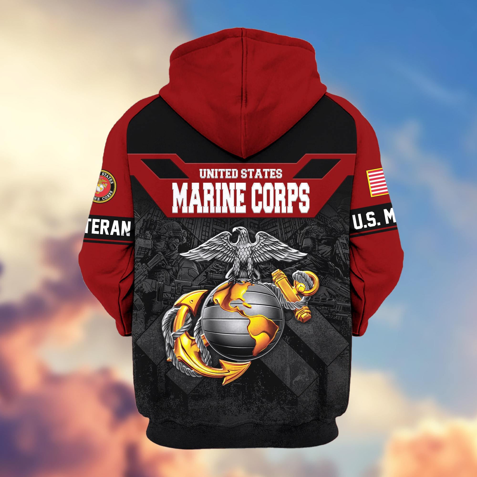 Premium US Veterans Zip Hoodie, Gifts For US Veterans, Gifts On Father's Day, Veterans Day.