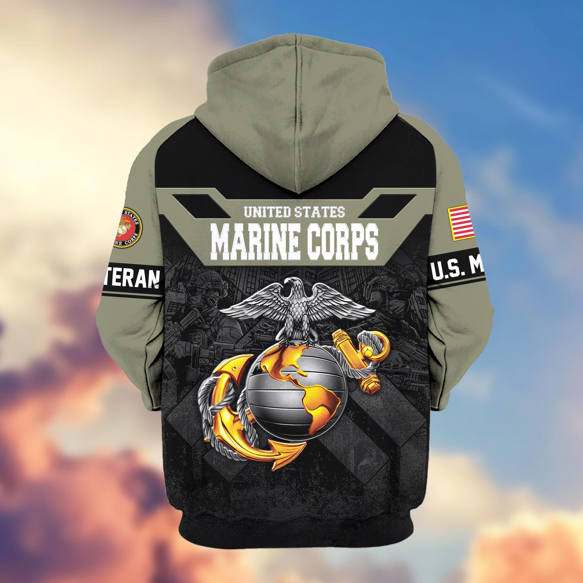 Premium US Veterans Zip Hoodie, Gifts For US Veterans, Gifts On Father's Day, Veterans Day.