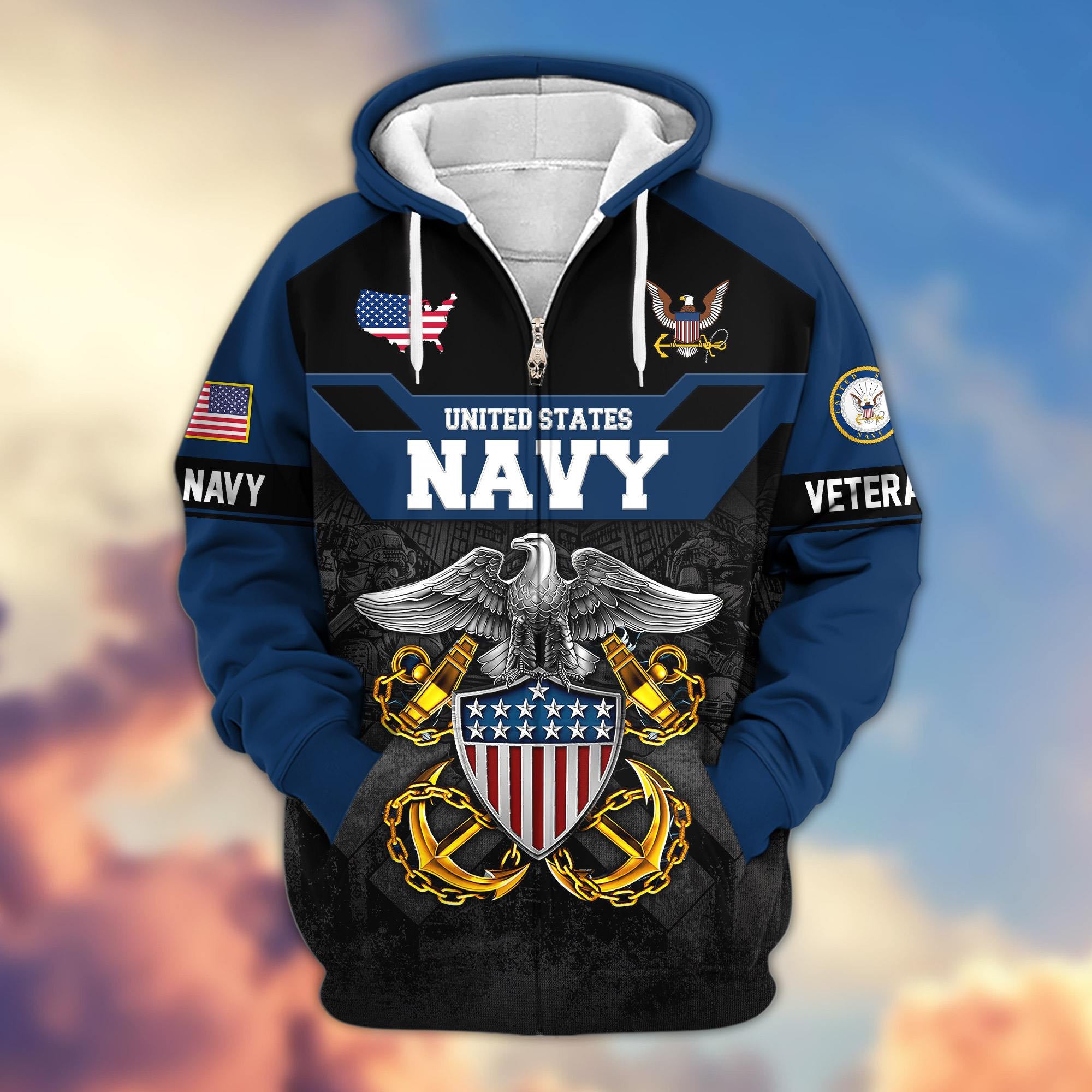 Premium US Veterans Zip Hoodie, Gifts For US Veterans, Gifts On Father's Day, Veterans Day.