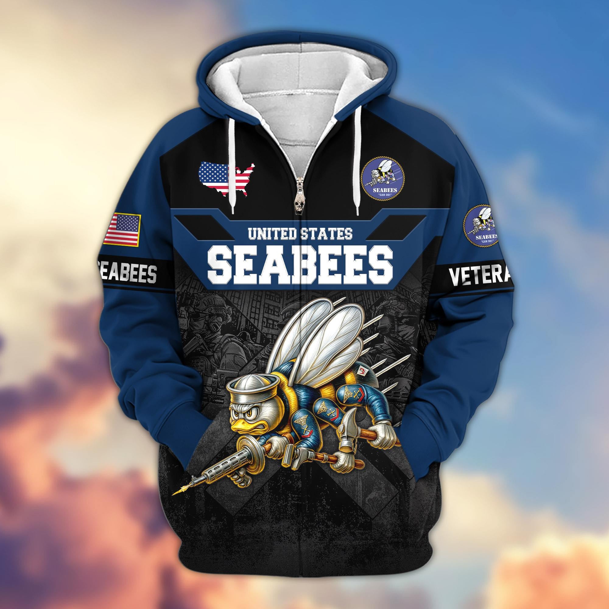 Premium US Veterans Zip Hoodie, Gifts For US Veterans, Gifts On Father's Day, Veterans Day.