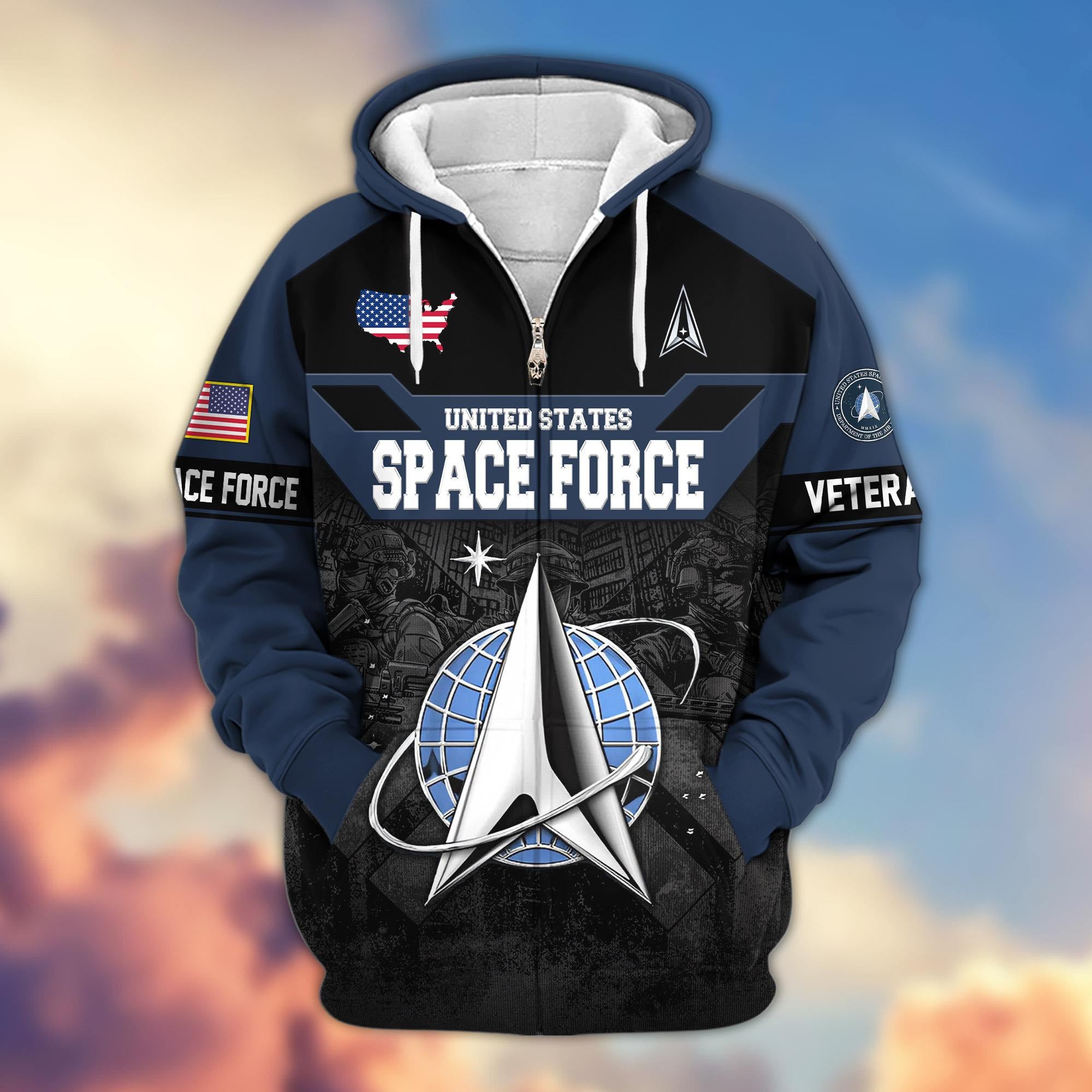 Premium US Veterans Zip Hoodie, Gifts For US Veterans, Gifts On Father's Day, Veterans Day.
