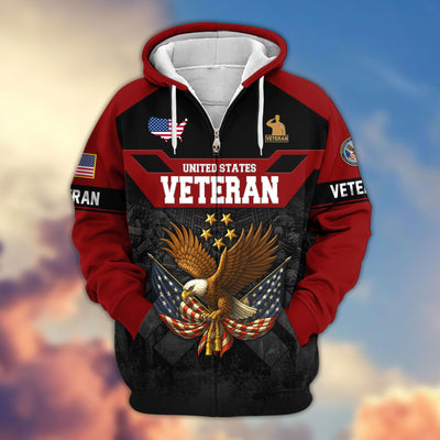 Premium US Veterans Zip Hoodie, Gifts For US Veterans, Gifts On Father's Day, Veterans Day.