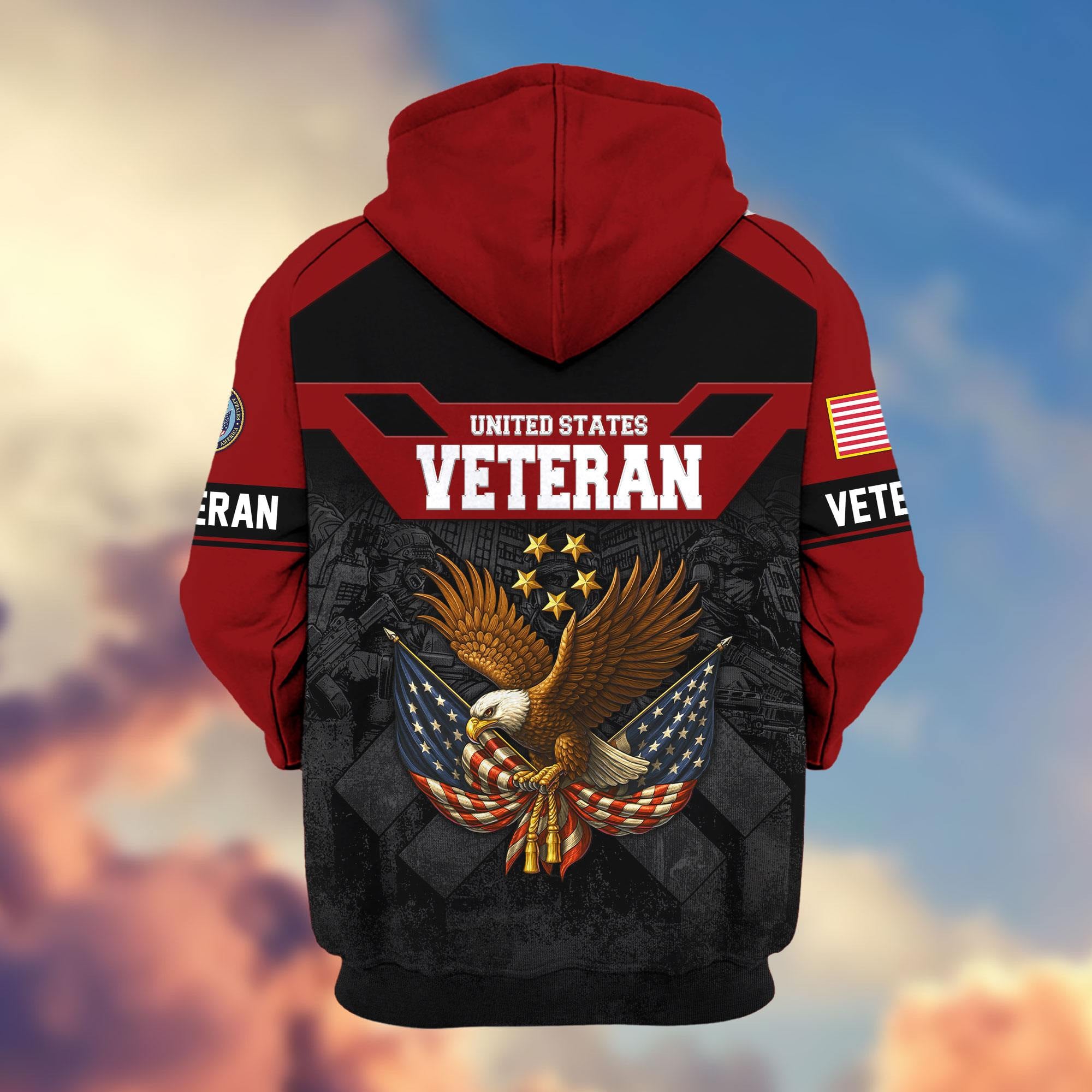 Premium US Veterans Zip Hoodie, Gifts For US Veterans, Gifts On Father's Day, Veterans Day.
