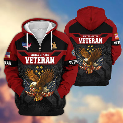 Premium US Veterans Zip Hoodie, Gifts For US Veterans, Gifts On Father's Day, Veterans Day.