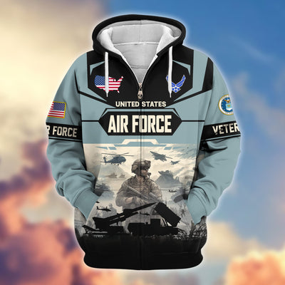 Premium US Veterans Zip Hoodie, Gifts For US Veterans, Gifts On Father's Day, Veterans Day.