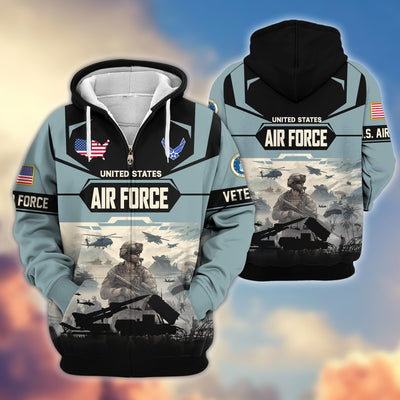 Premium US Veterans Zip Hoodie, Gifts For US Veterans, Gifts On Father's Day, Veterans Day.