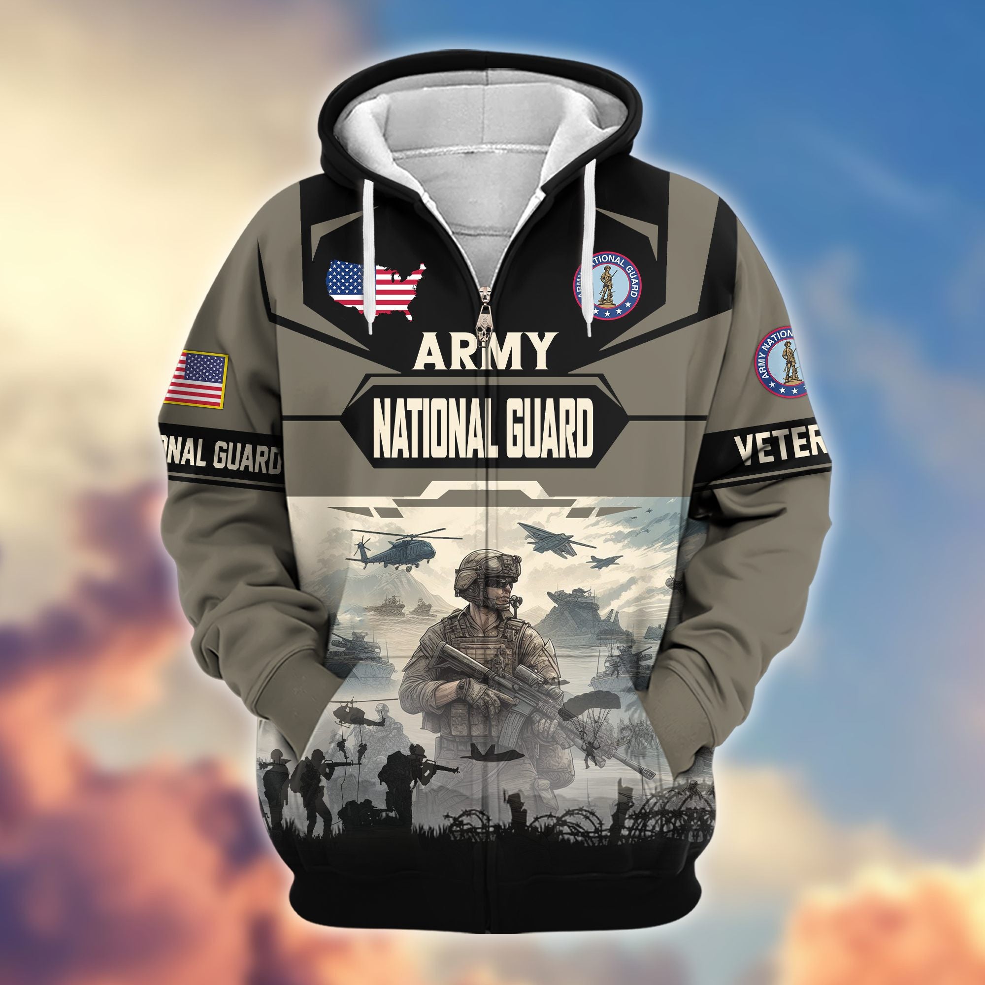 Premium US Veterans Zip Hoodie, Gifts For US Veterans, Gifts On Father's Day, Veterans Day.