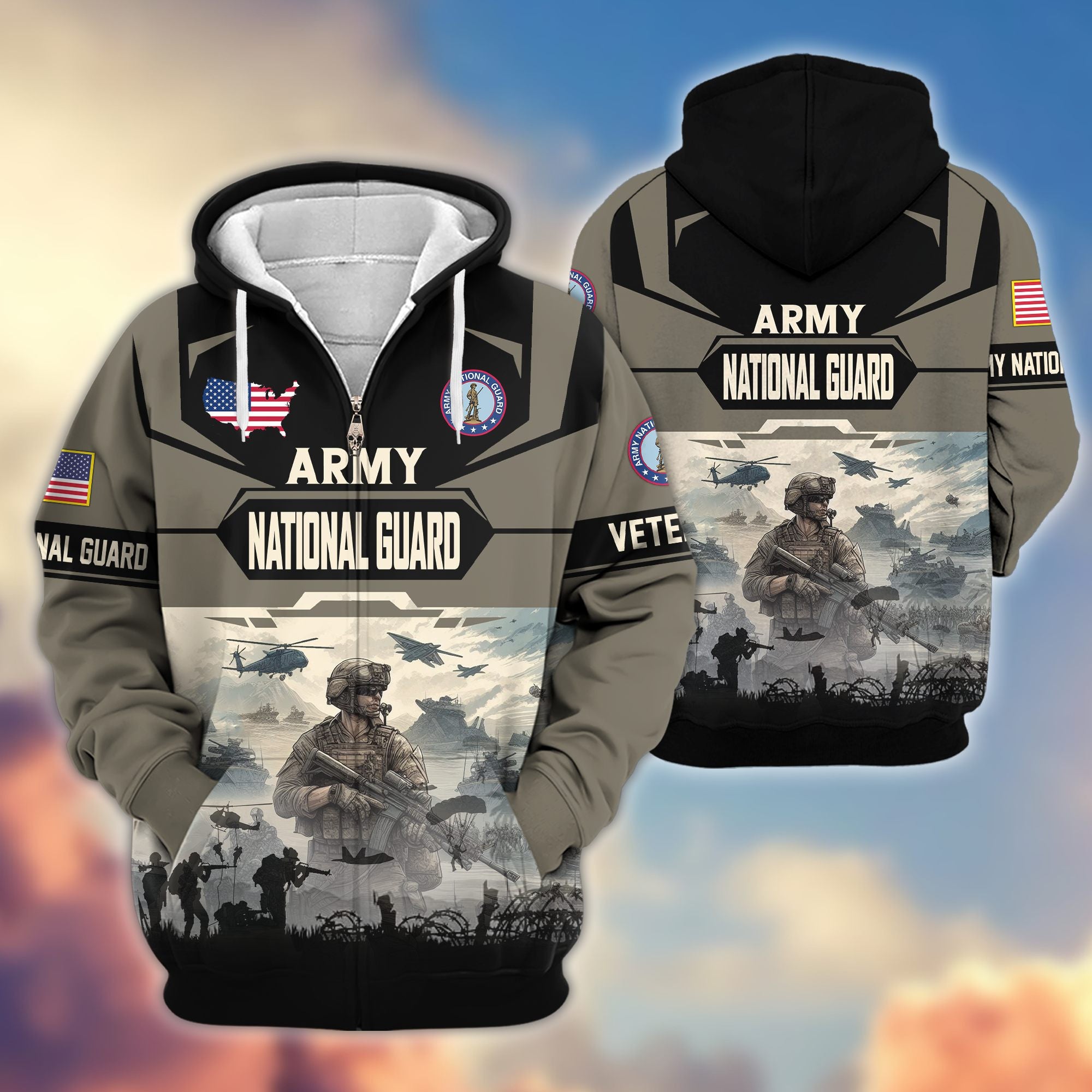 Premium US Veterans Zip Hoodie, Gifts For US Veterans, Gifts On Father's Day, Veterans Day.