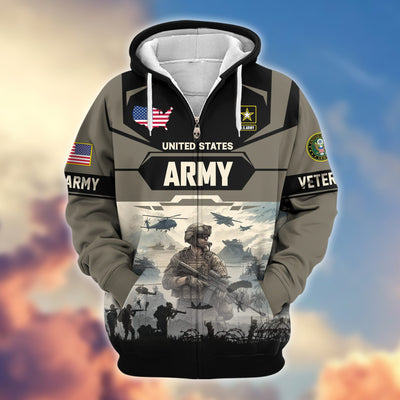 Premium US Veterans Zip Hoodie, Gifts For US Veterans, Gifts On Father's Day, Veterans Day.
