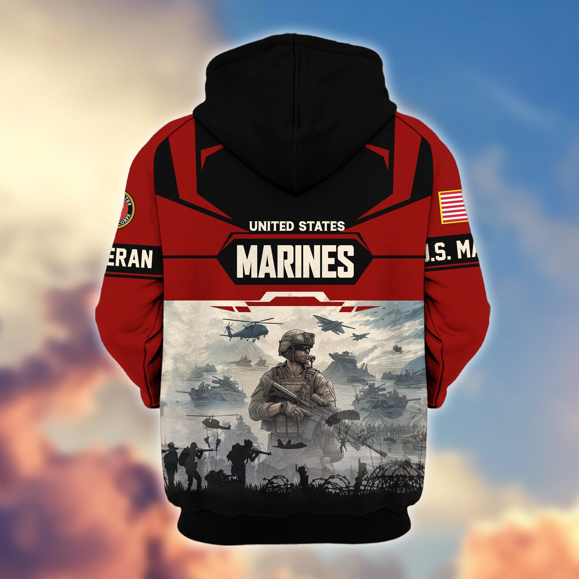 Premium US Veterans Zip Hoodie, Gifts For US Veterans, Gifts On Father's Day, Veterans Day.