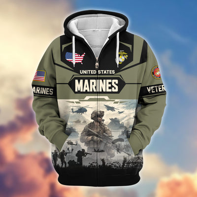 Premium US Veterans Zip Hoodie, Gifts For US Veterans, Gifts On Father's Day, Veterans Day.