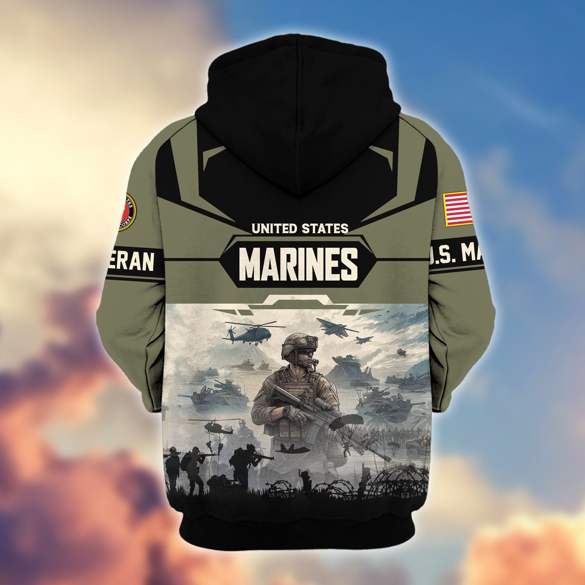 Premium US Veterans Zip Hoodie, Gifts For US Veterans, Gifts On Father's Day, Veterans Day.