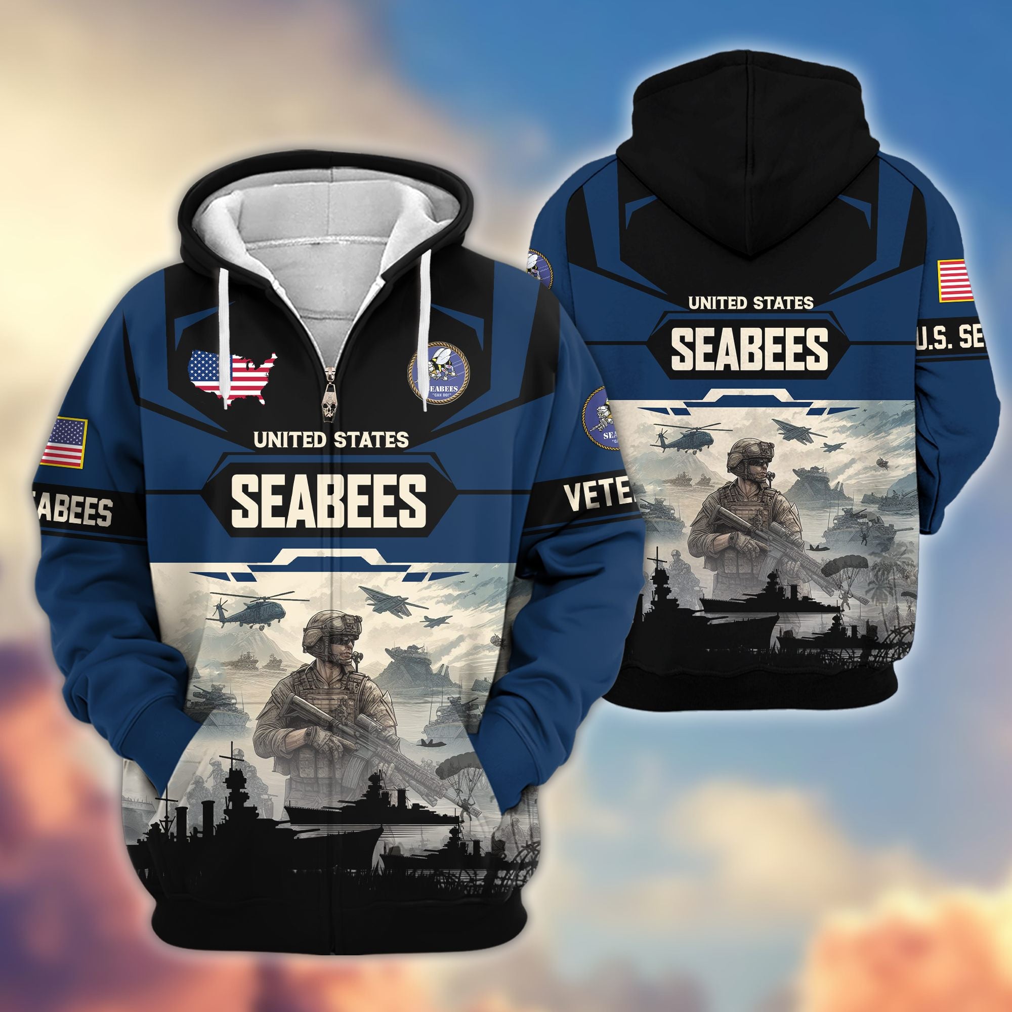 Premium US Veterans Zip Hoodie, Gifts For US Veterans, Gifts On Father's Day, Veterans Day.