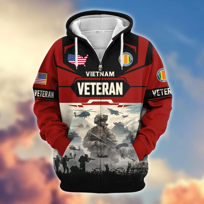 Premium US Veterans Zip Hoodie, Gifts For US Veterans, Gifts On Father's Day, Veterans Day.
