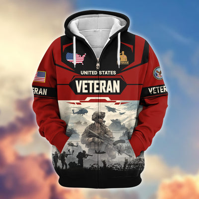 Premium US Veterans Zip Hoodie, Gifts For US Veterans, Gifts On Father's Day, Veterans Day.