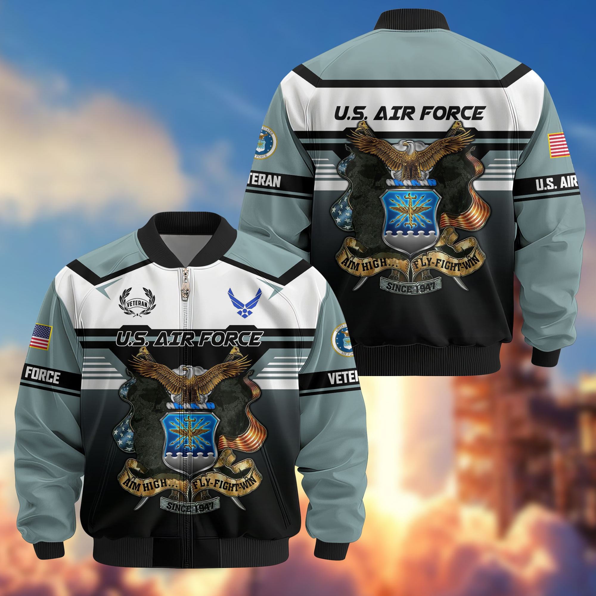 Premium US Veterans Bomber Jacket, Gifts For US Veterans, Gifts On Father's Day, Veterans Day.