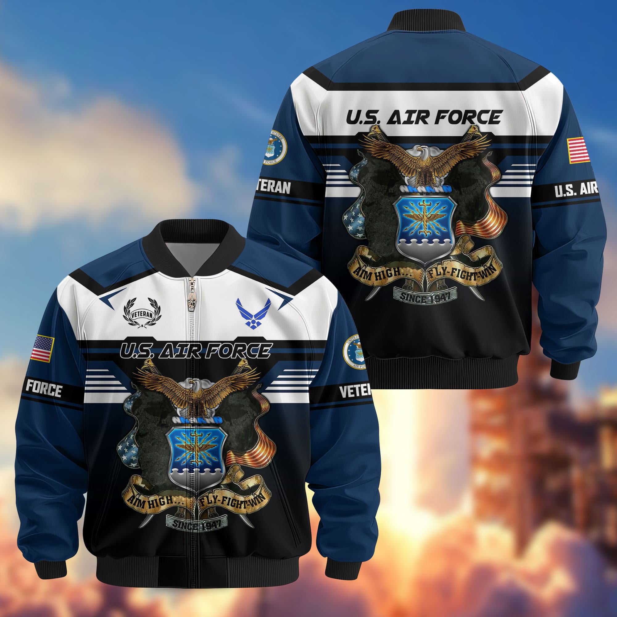 Premium US Veterans Bomber Jacket, Gifts For US Veterans, Gifts On Father's Day, Veterans Day.