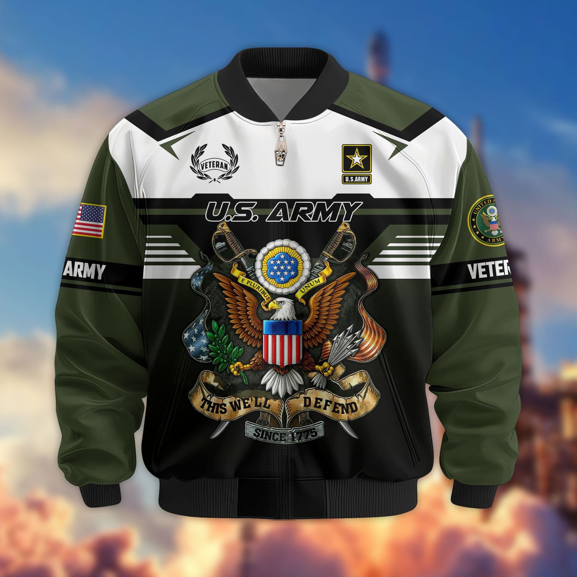 Premium US Veterans Bomber Jacket, Gifts For US Veterans, Gifts On Father's Day, Veterans Day.