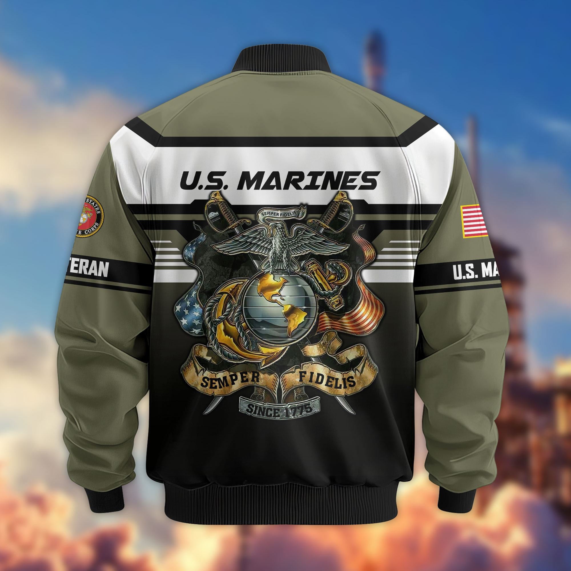 Premium US Veterans Bomber Jacket, Gifts For US Veterans, Gifts On Father's Day, Veterans Day.