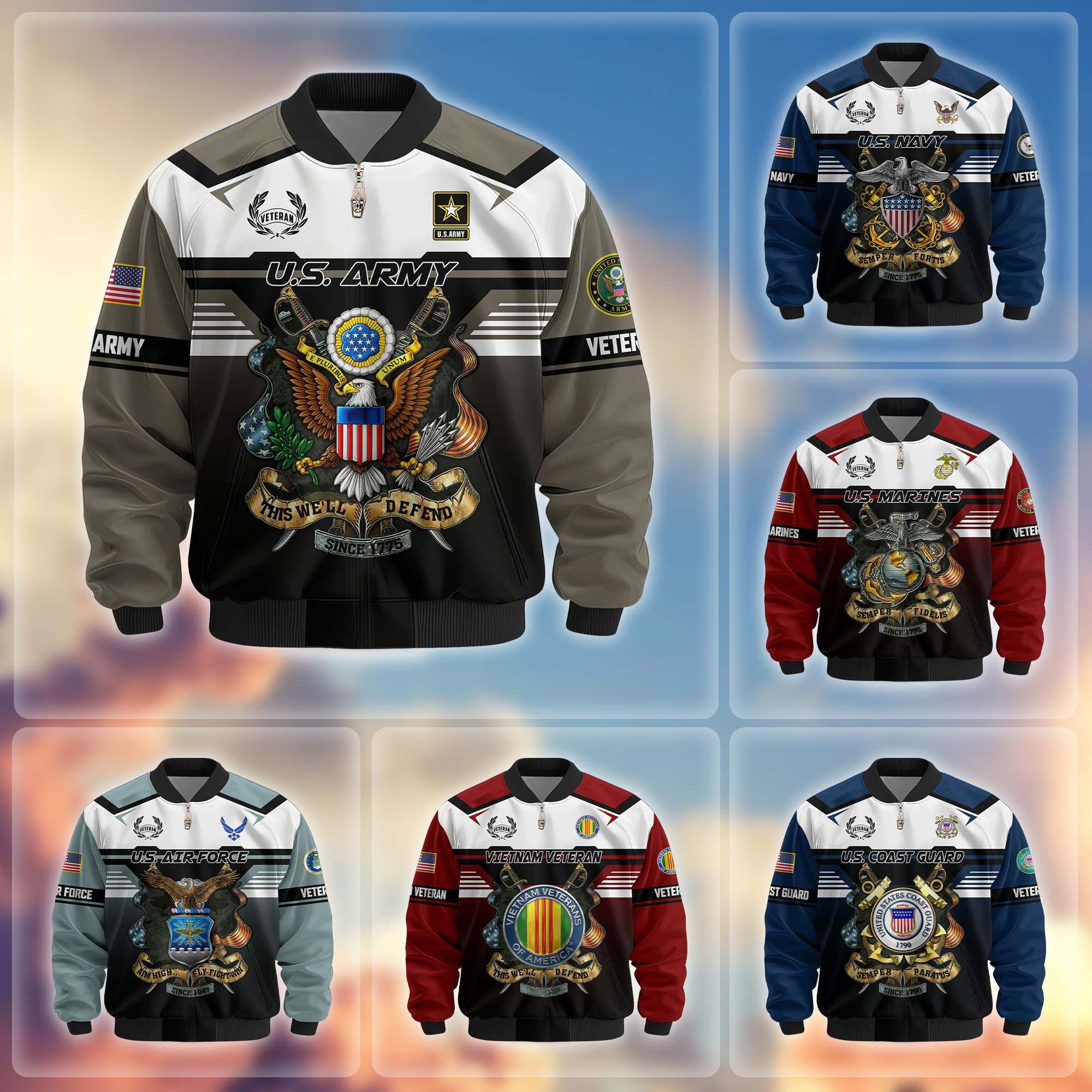 Premium US Veterans Bomber Jacket, Gifts For US Veterans, Gifts On Father's Day, Veterans Day.