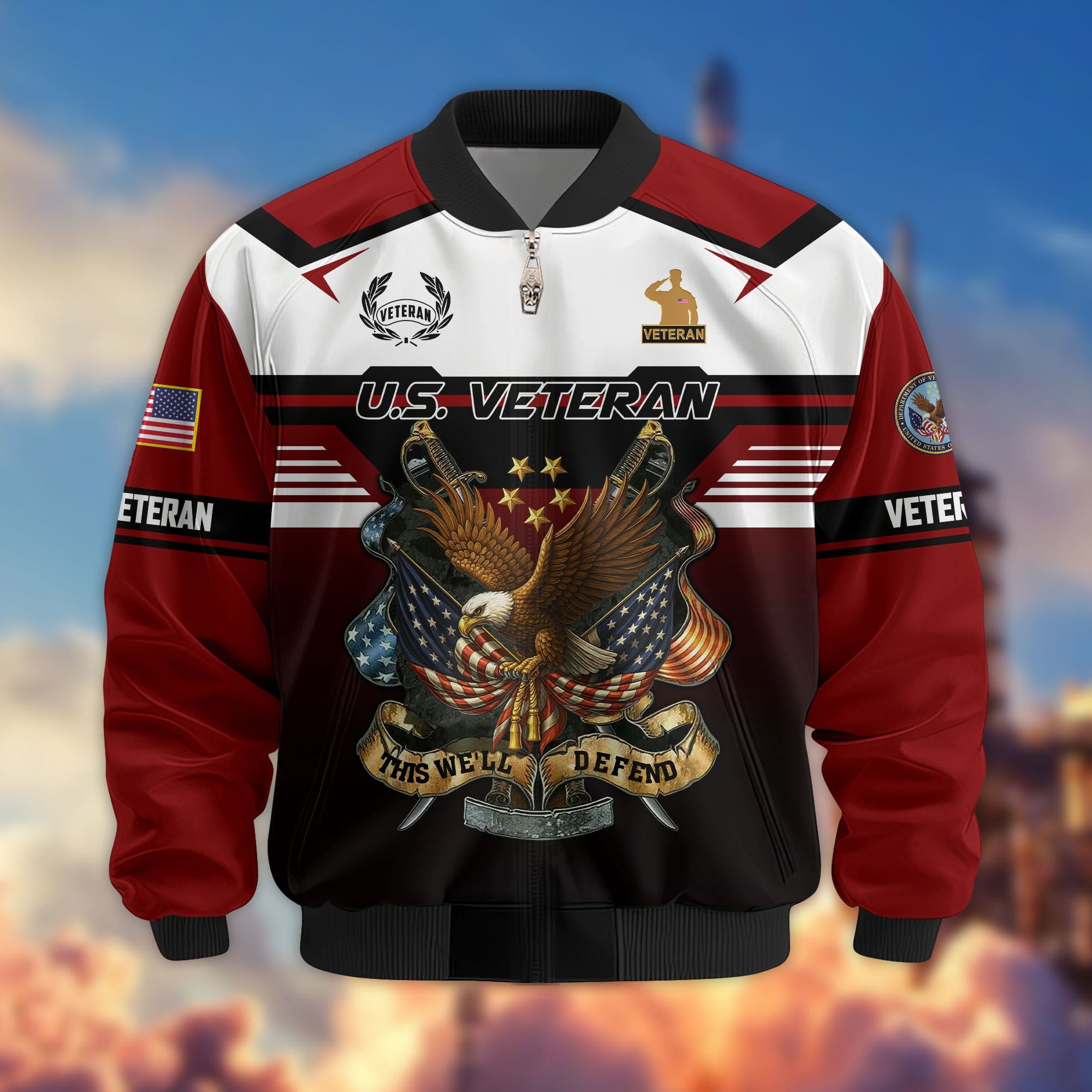 Premium US Veterans Bomber Jacket, Gifts For US Veterans, Gifts On Father's Day, Veterans Day.