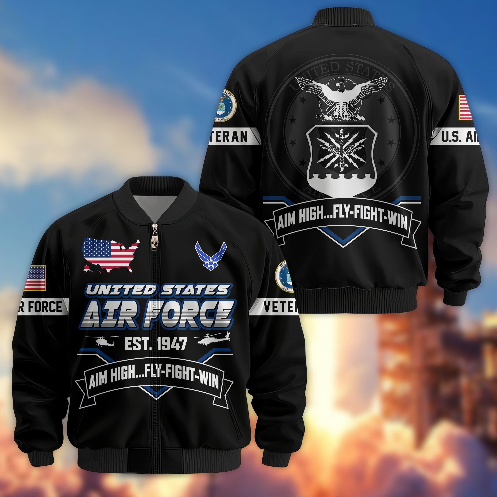 Premium US Veterans Bomber Jacket, Gifts For US Veterans, Gifts On Father's Day, Veterans Day.