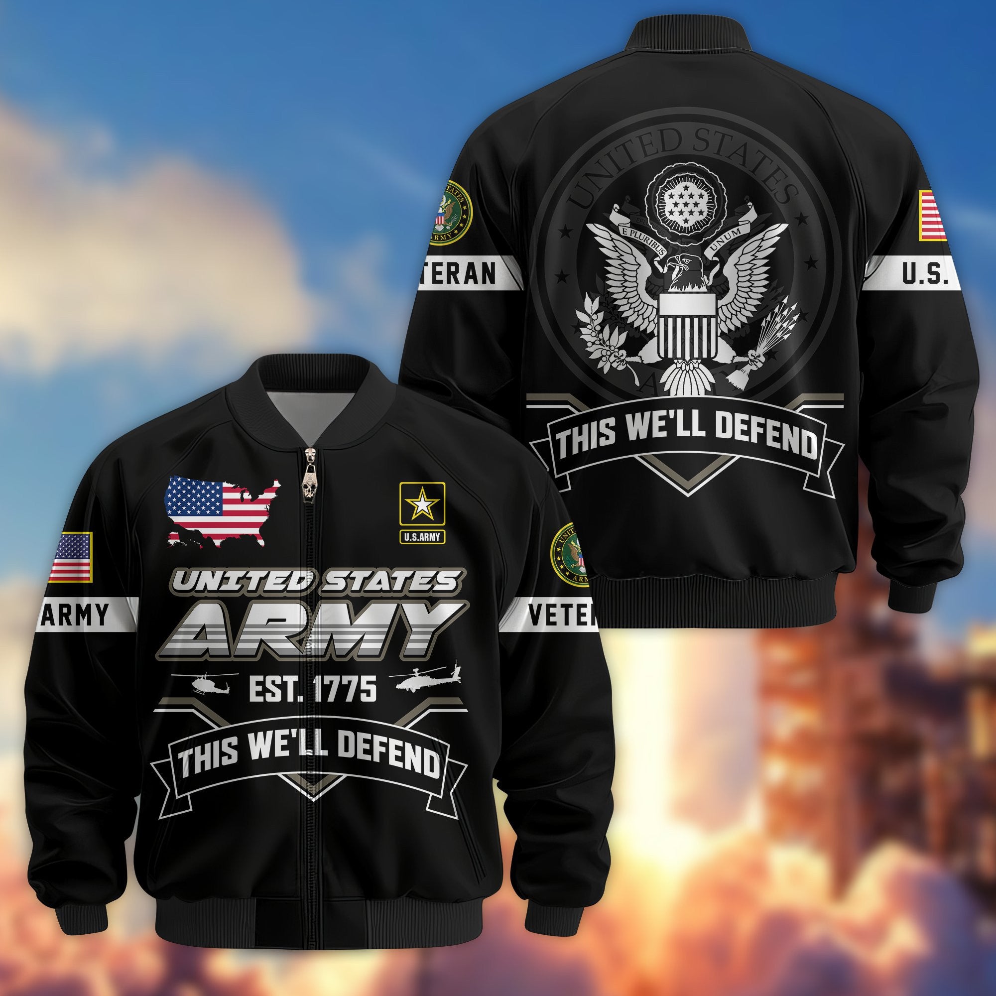 Premium US Veterans Bomber Jacket, Gifts For US Veterans, Gifts On Father's Day, Veterans Day.