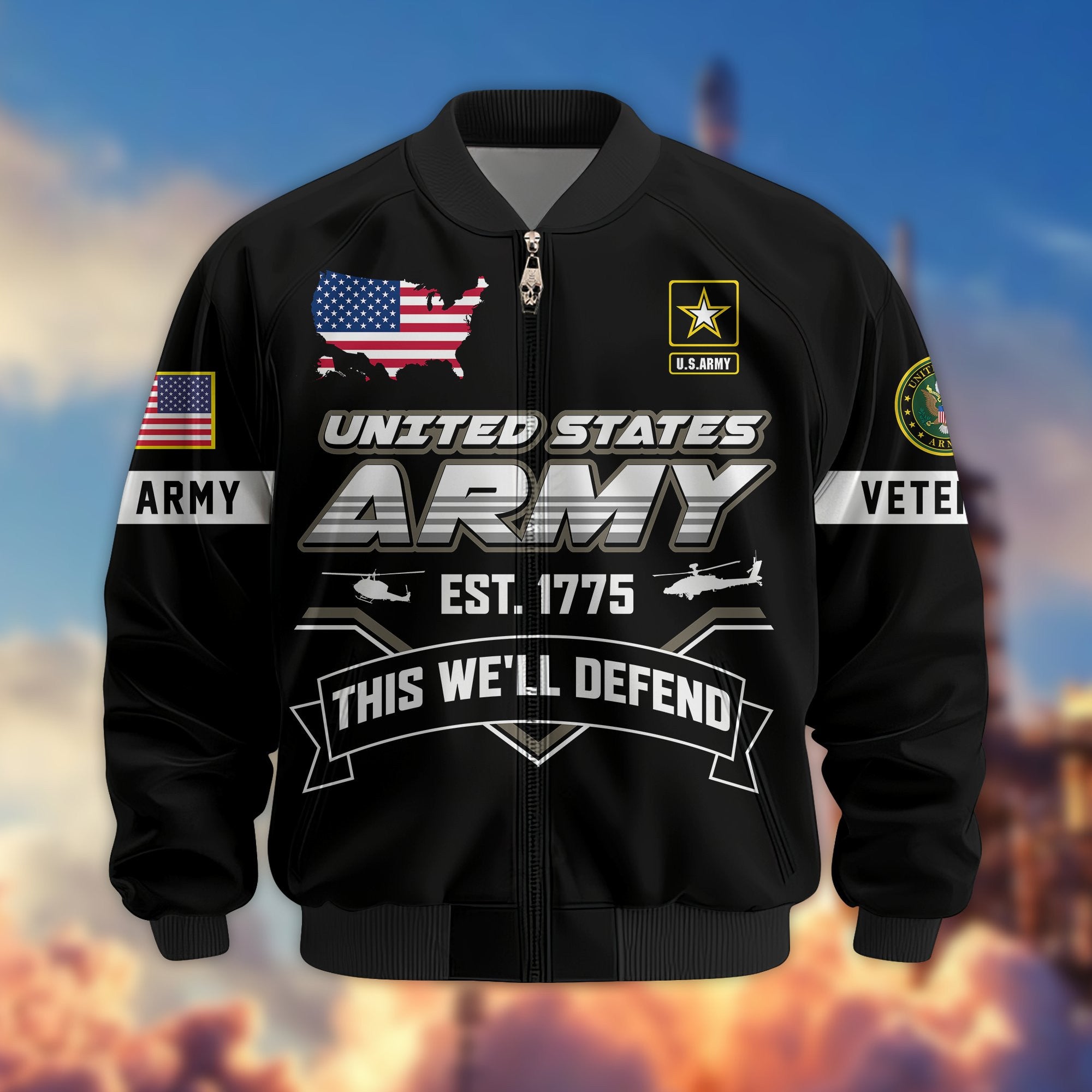 Premium US Veterans Bomber Jacket, Gifts For US Veterans, Gifts On Father's Day, Veterans Day.