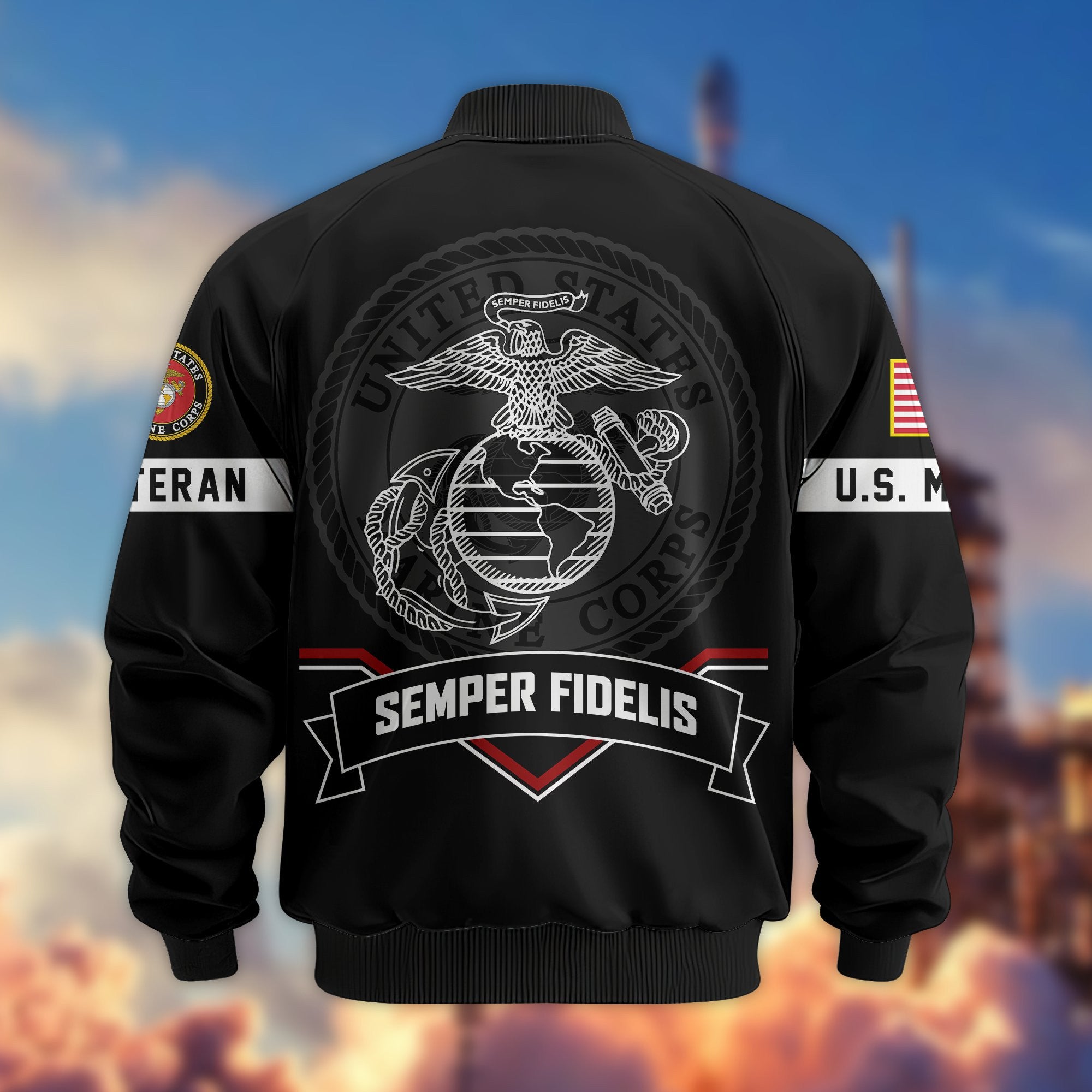 Premium US Veterans Bomber Jacket, Gifts For US Veterans, Gifts On Father's Day, Veterans Day.