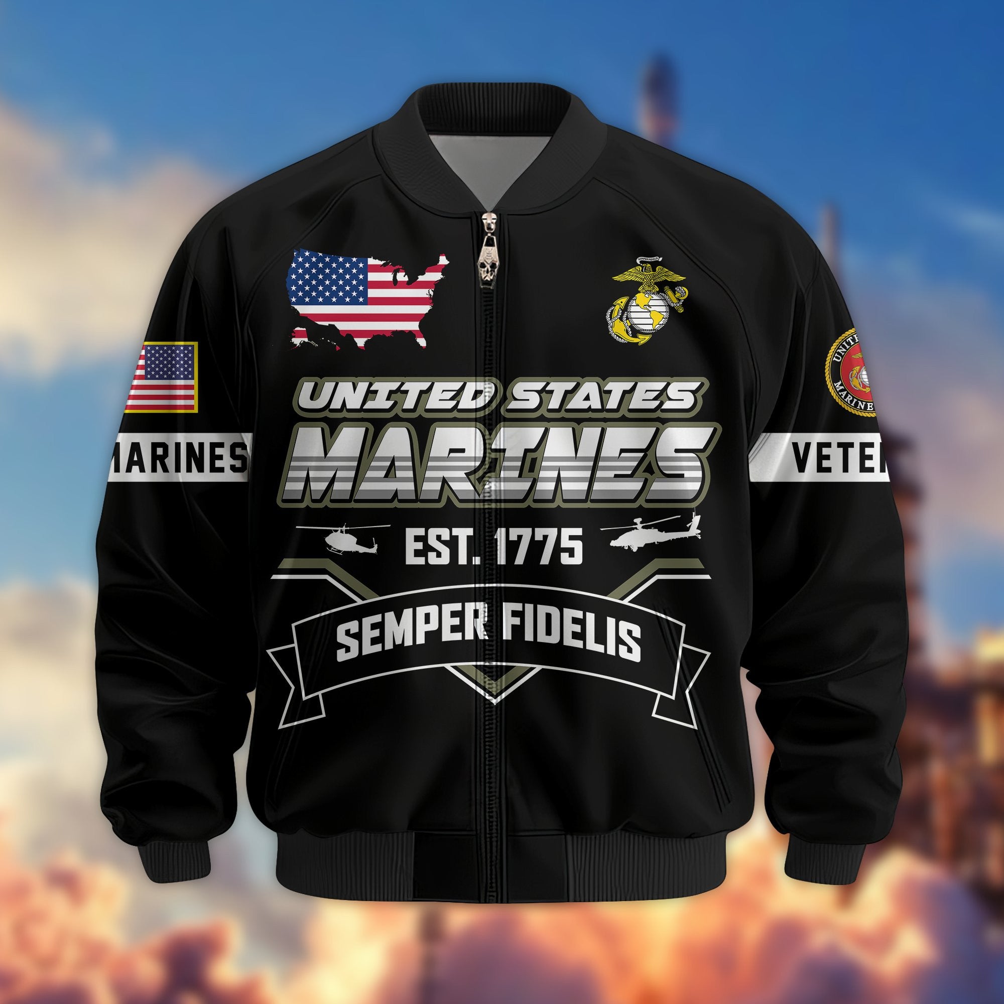 Premium US Veterans Bomber Jacket, Gifts For US Veterans, Gifts On Father's Day, Veterans Day.