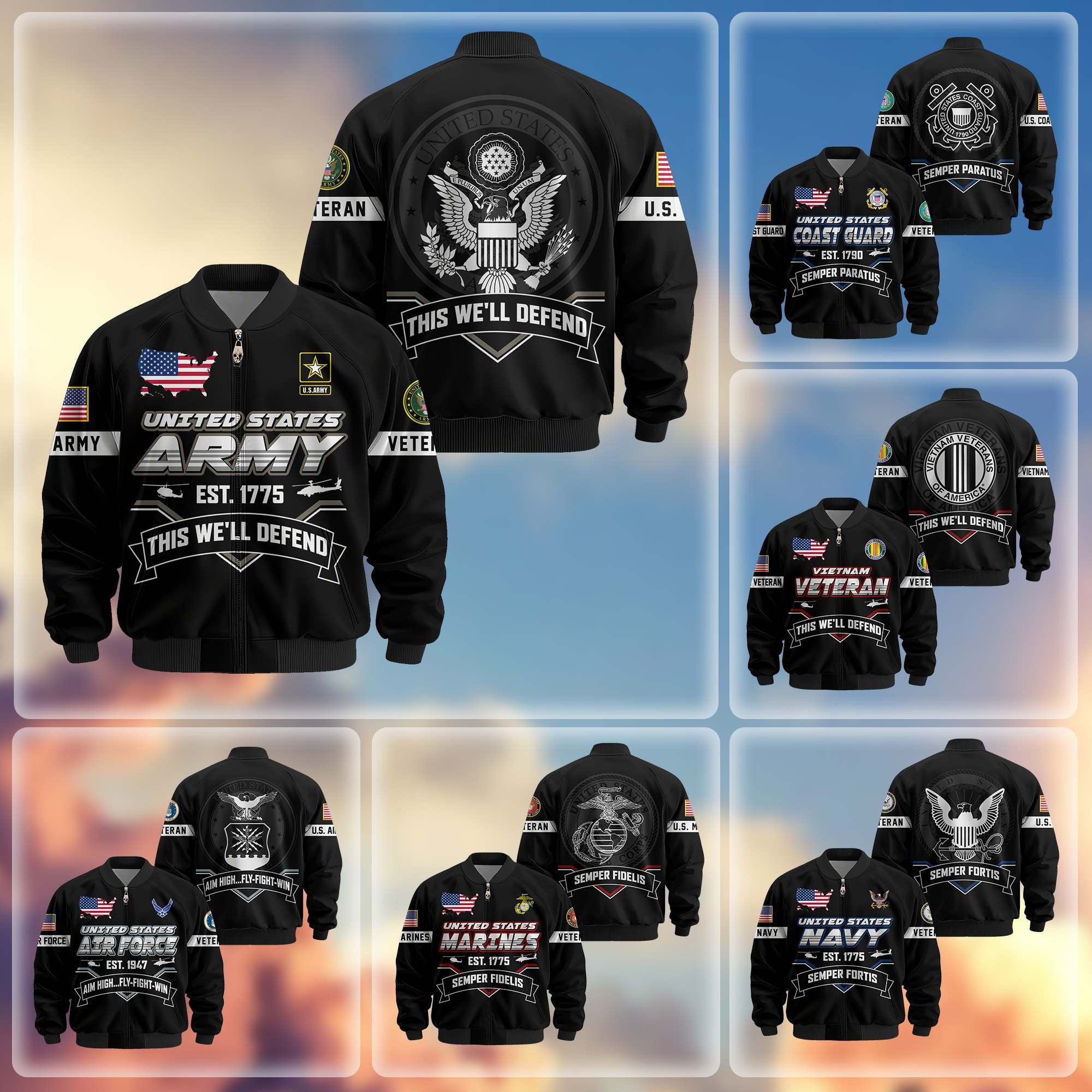 Premium US Veterans Bomber Jacket, Gifts For US Veterans, Gifts On Father's Day, Veterans Day.