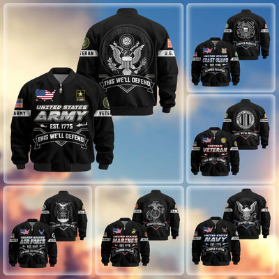Premium US Veterans Bomber Jacket, Gifts For US Veterans, Gifts On Father's Day, Veterans Day.
