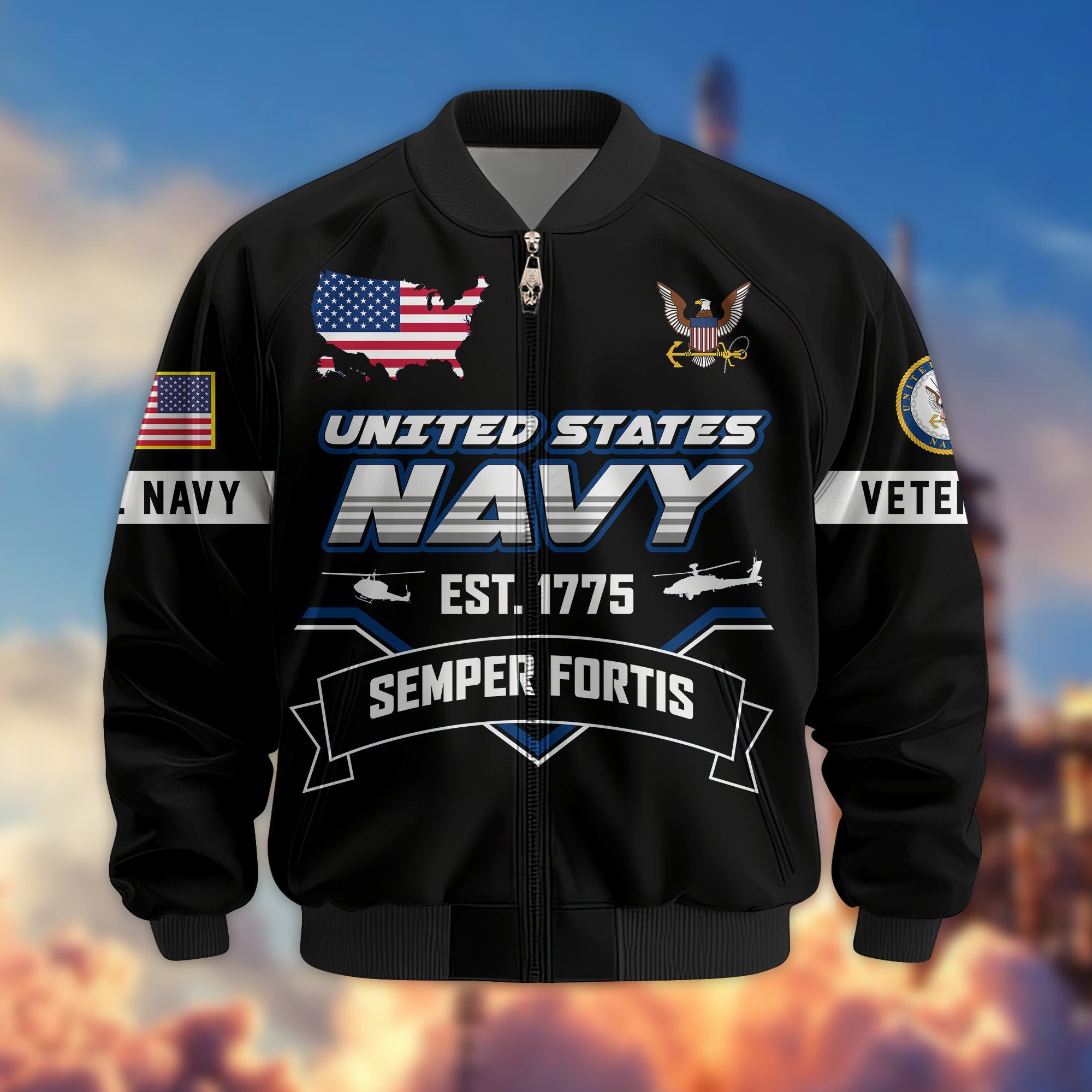 Premium US Veterans Bomber Jacket, Gifts For US Veterans, Gifts On Father's Day, Veterans Day.