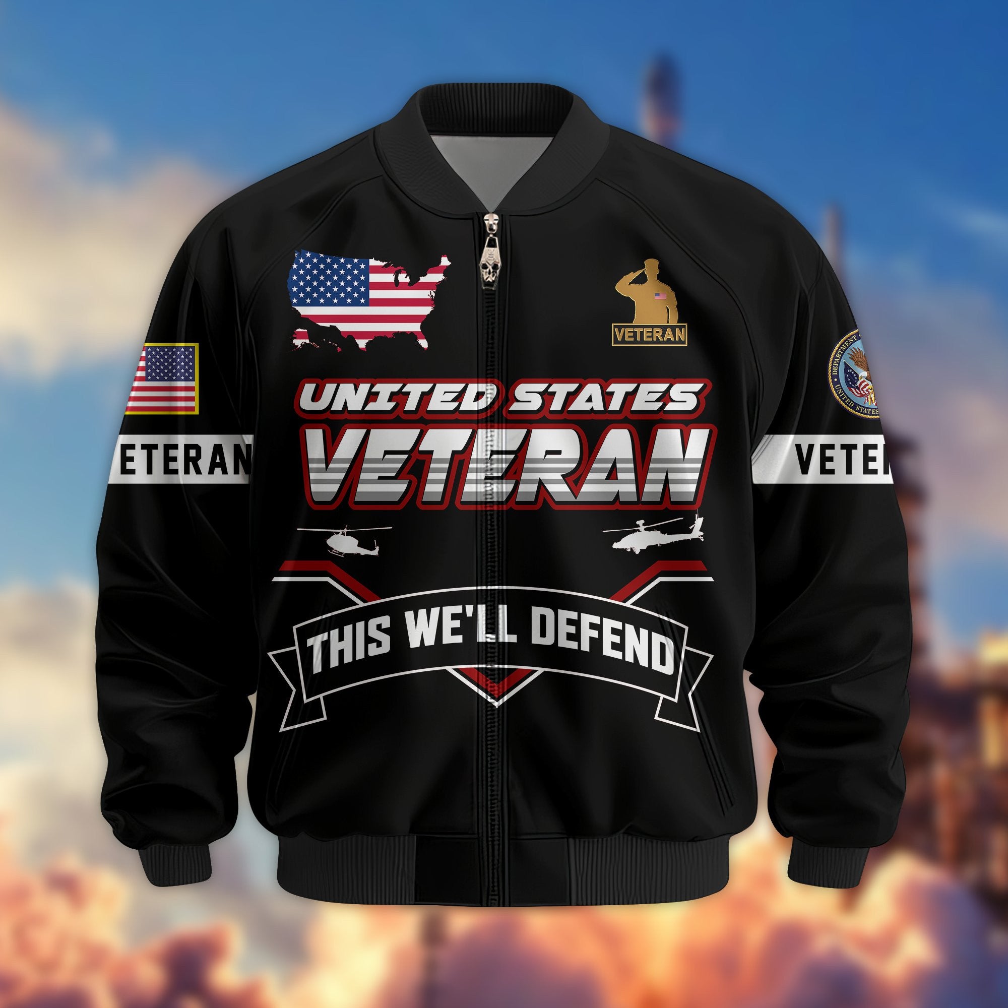 Premium US Veterans Bomber Jacket, Gifts For US Veterans, Gifts On Father's Day, Veterans Day.