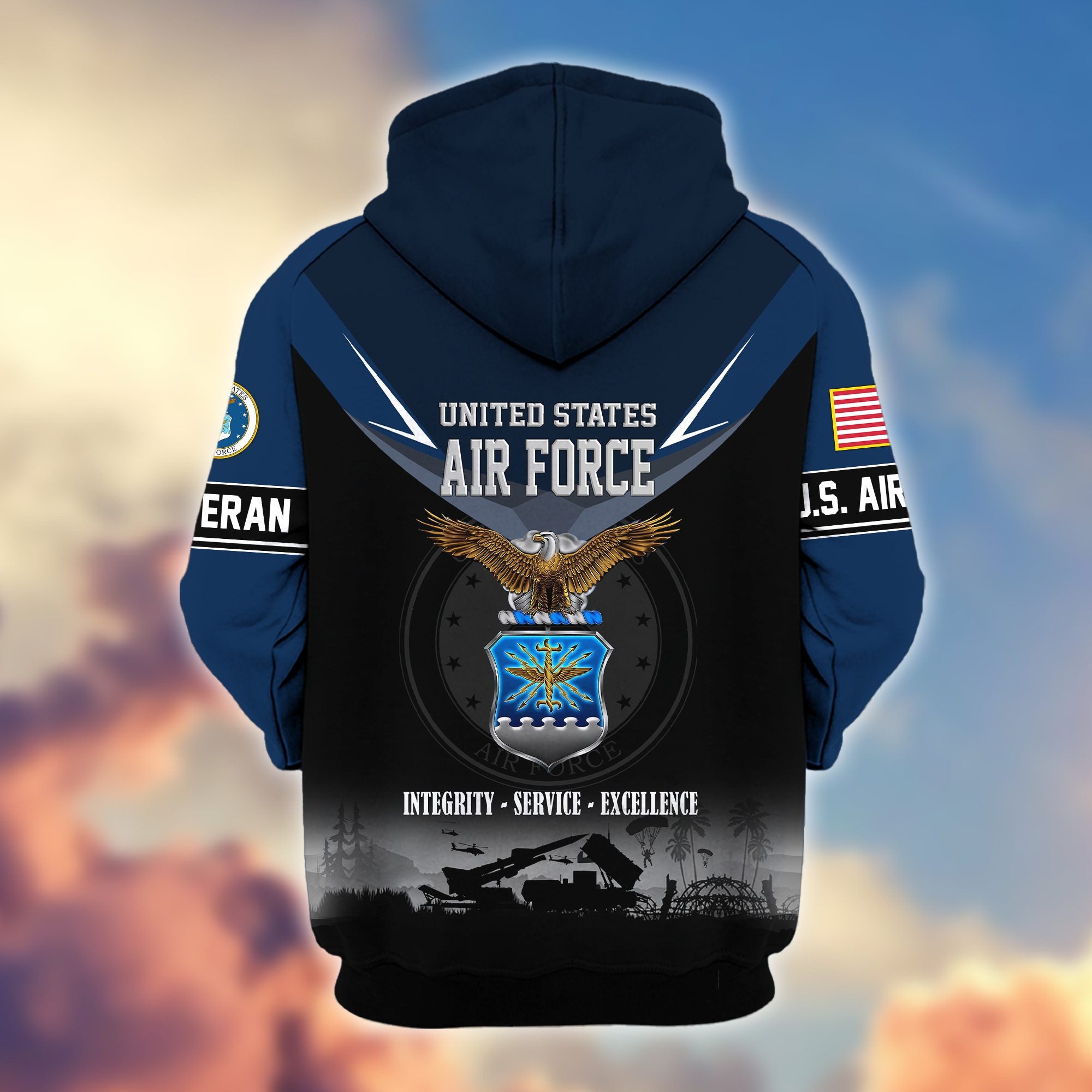 Premium US Veterans Zip Hoodie, Gifts For US Veterans, Gifts On Father's Day, Veterans Day.