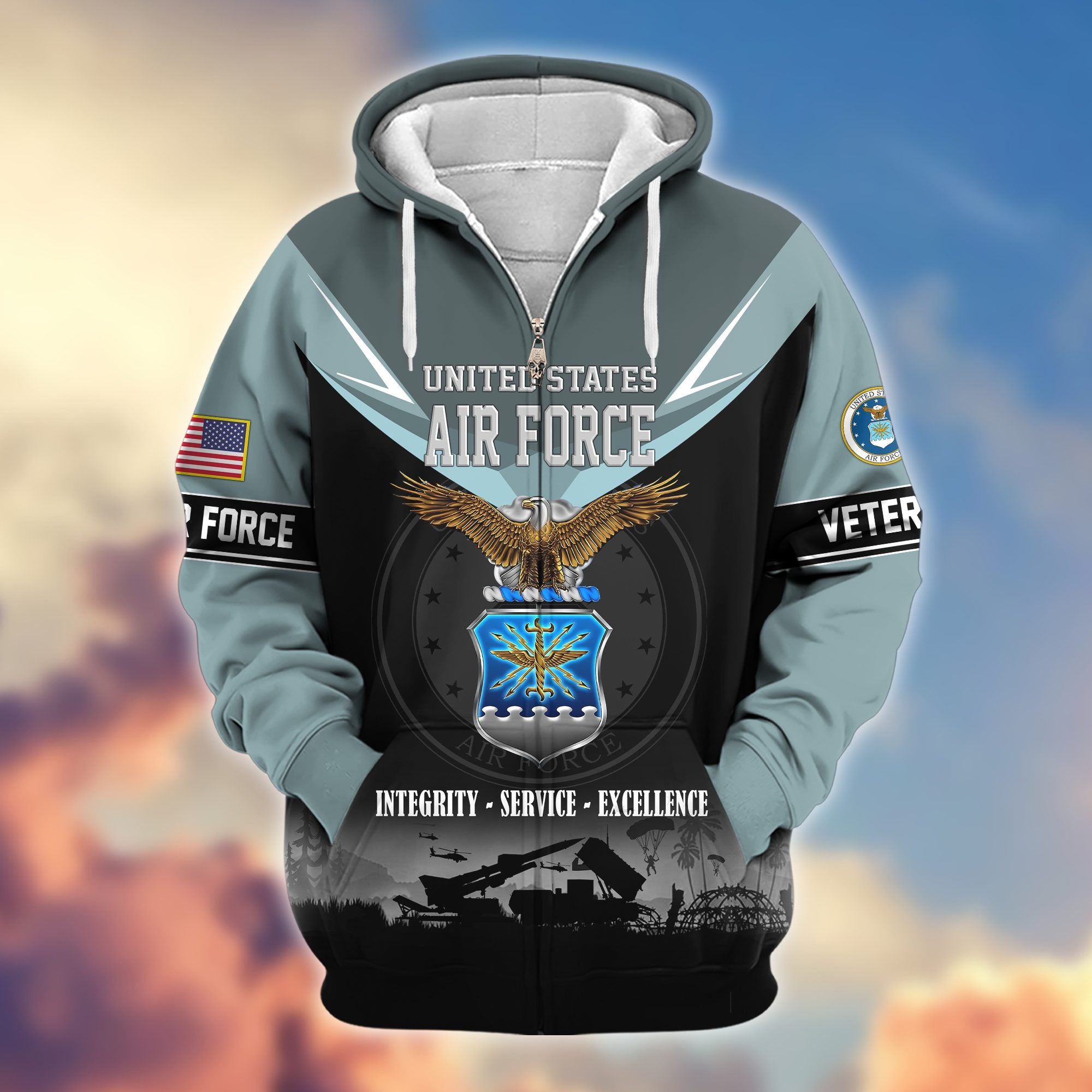 Premium US Veterans Zip Hoodie, Gifts For US Veterans, Gifts On Father's Day, Veterans Day.