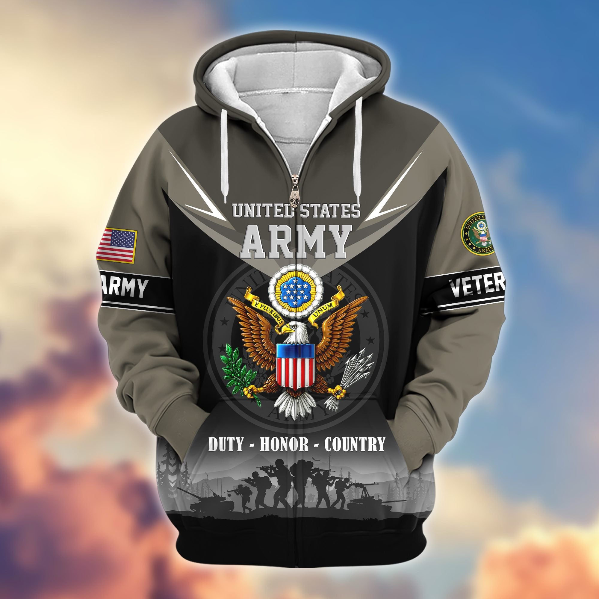 Premium US Veterans Zip Hoodie, Gifts For US Veterans, Gifts On Father's Day, Veterans Day.