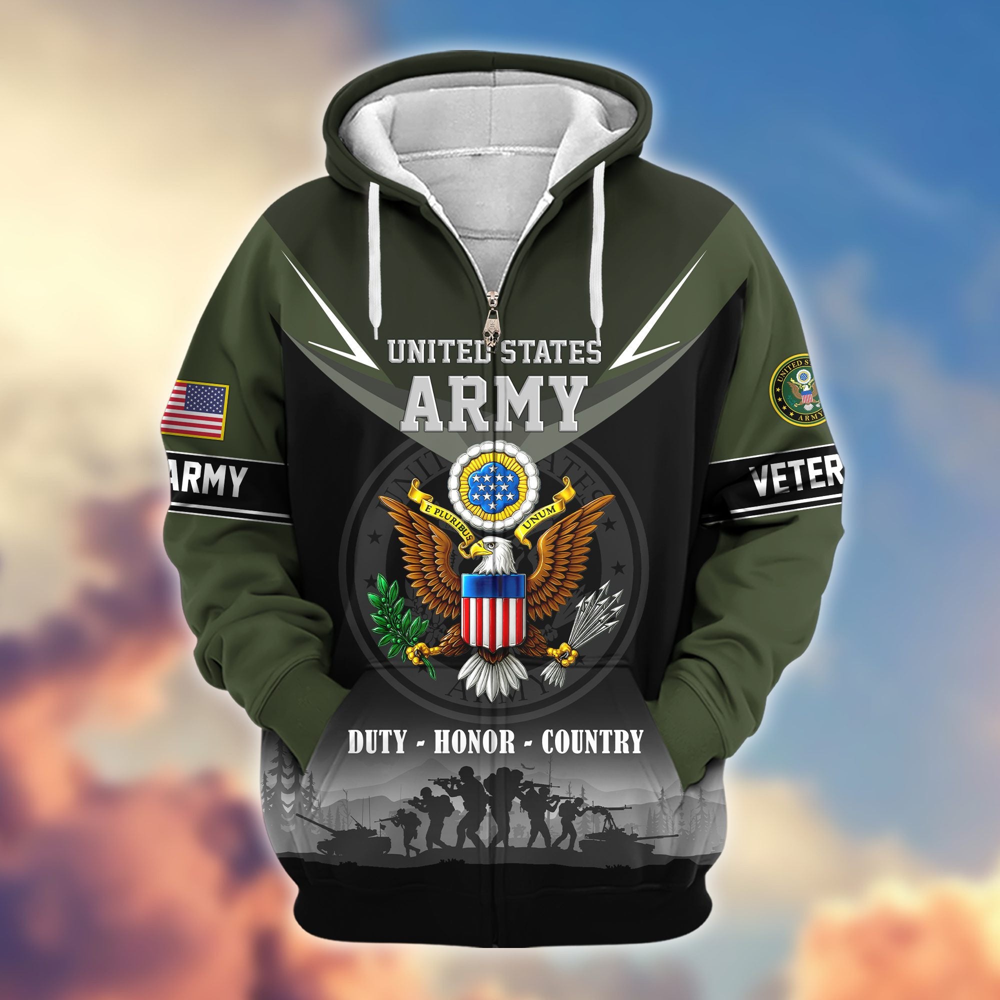 Premium US Veterans Zip Hoodie, Gifts For US Veterans, Gifts On Father's Day, Veterans Day.