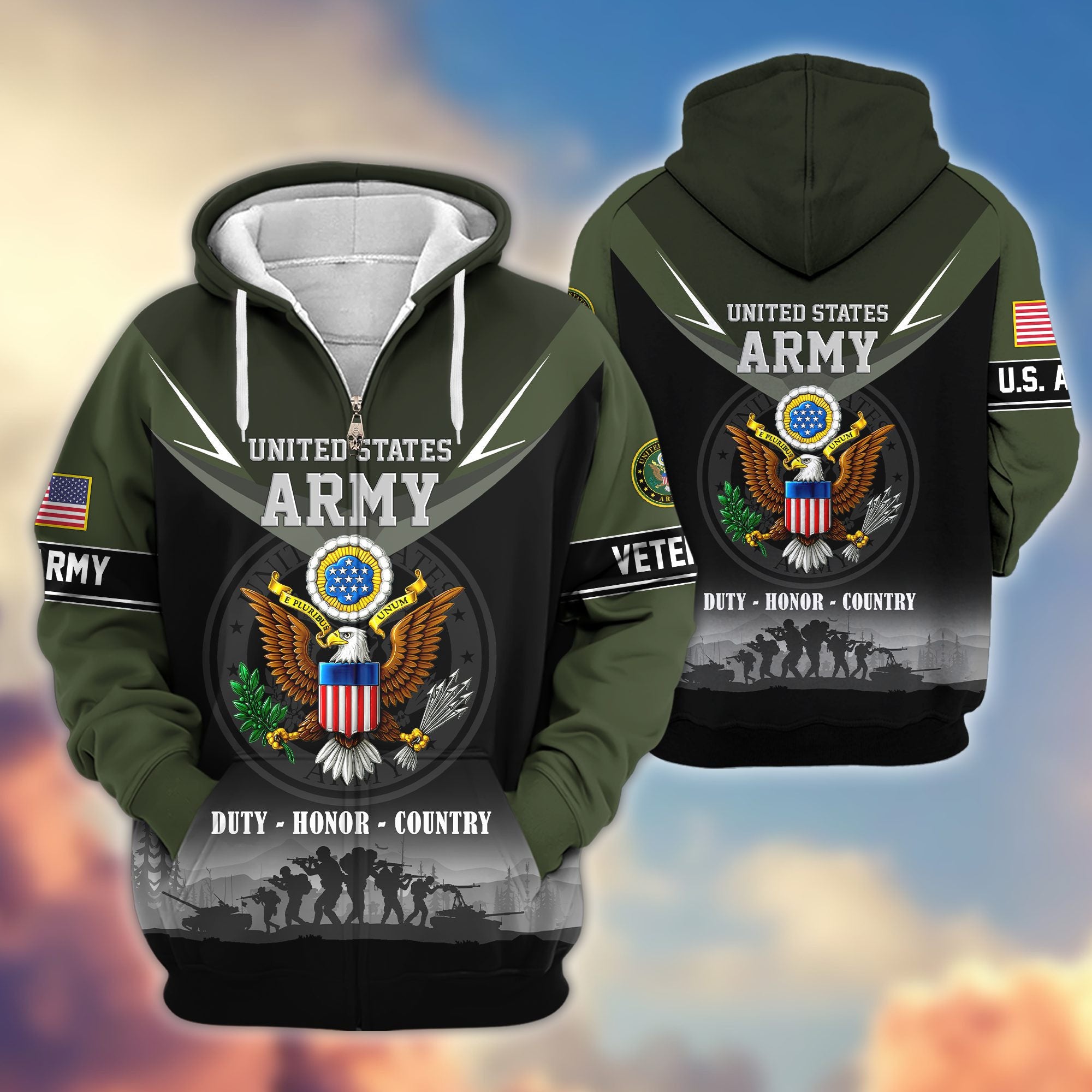 Premium US Veterans Zip Hoodie, Gifts For US Veterans, Gifts On Father's Day, Veterans Day.