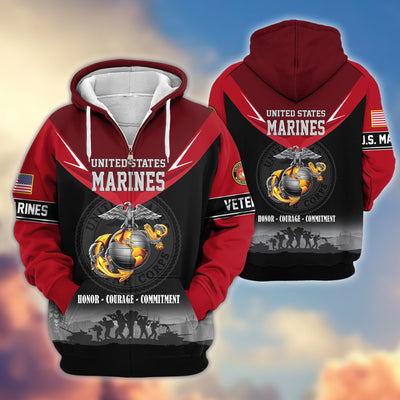 Premium US Veterans Zip Hoodie, Gifts For US Veterans, Gifts On Father's Day, Veterans Day.