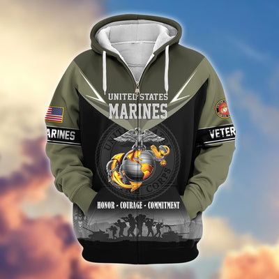 Premium US Veterans Zip Hoodie, Gifts For US Veterans, Gifts On Father's Day, Veterans Day.