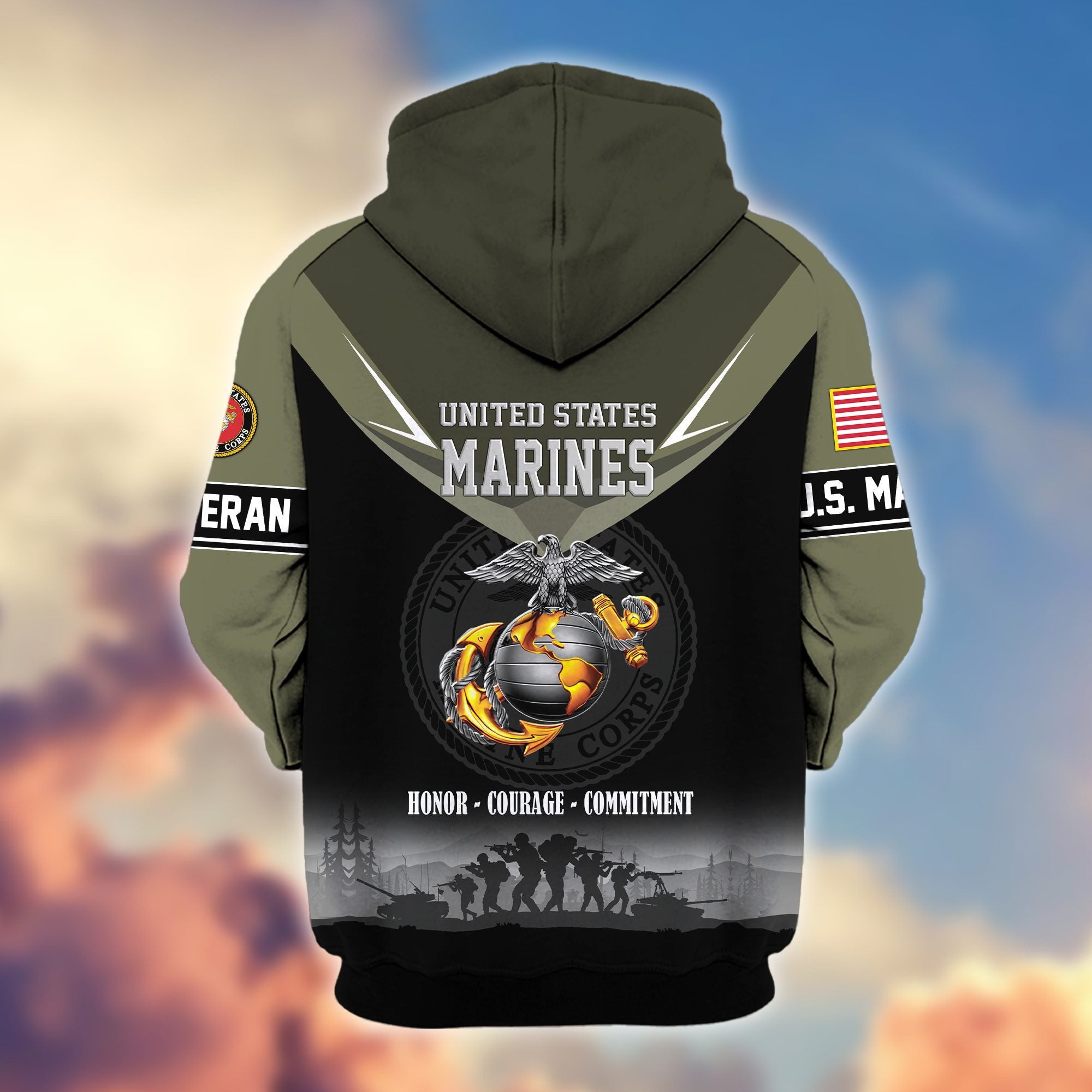 Premium US Veterans Zip Hoodie, Gifts For US Veterans, Gifts On Father's Day, Veterans Day.